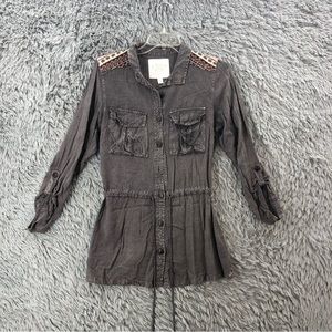 Maurices Shirt Premium Medium Drawstring Waist Button Up Embroidered Aztec